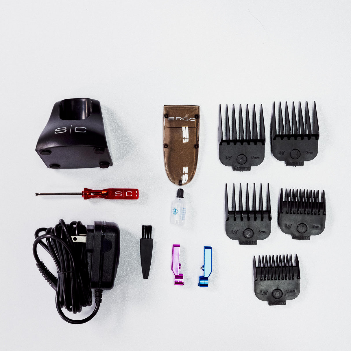 StyleCraft Ergo Professional Microchipped Magnetic Clipper with 5 Guards, Charging Stand, and 3 Customizable Colored Lids (Black, Pink