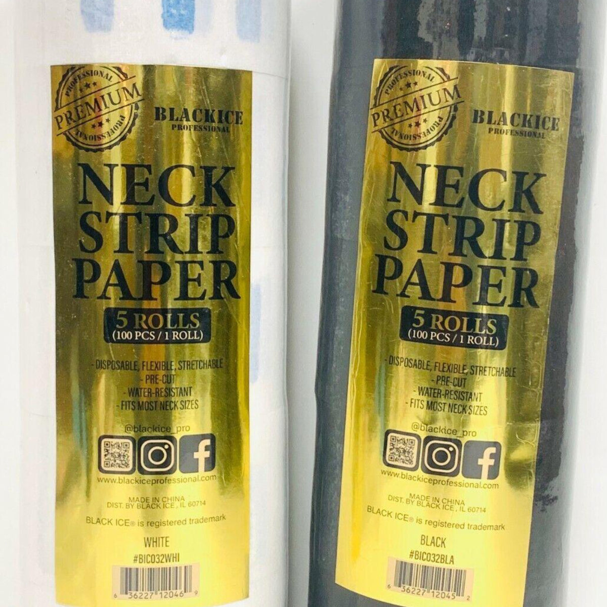 Black Ice 500 Count Disposable Neck Strip Stretchable Paper Black White 5 Rolls