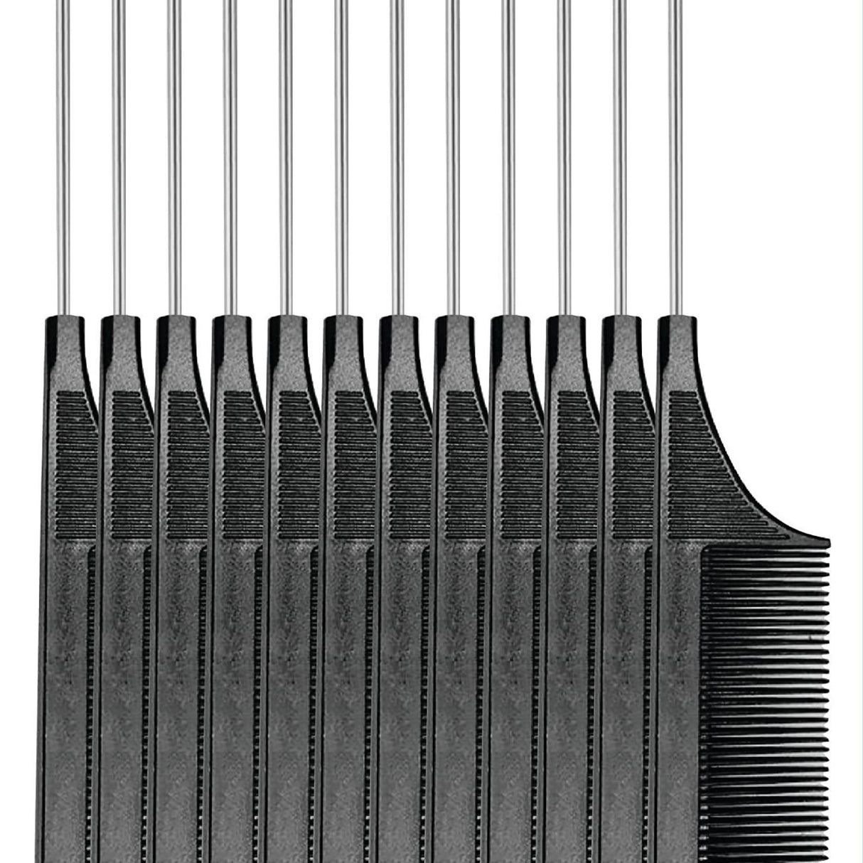 Dream World Parting Metal Pin Tail Comb Black 12 Piece Br33034B