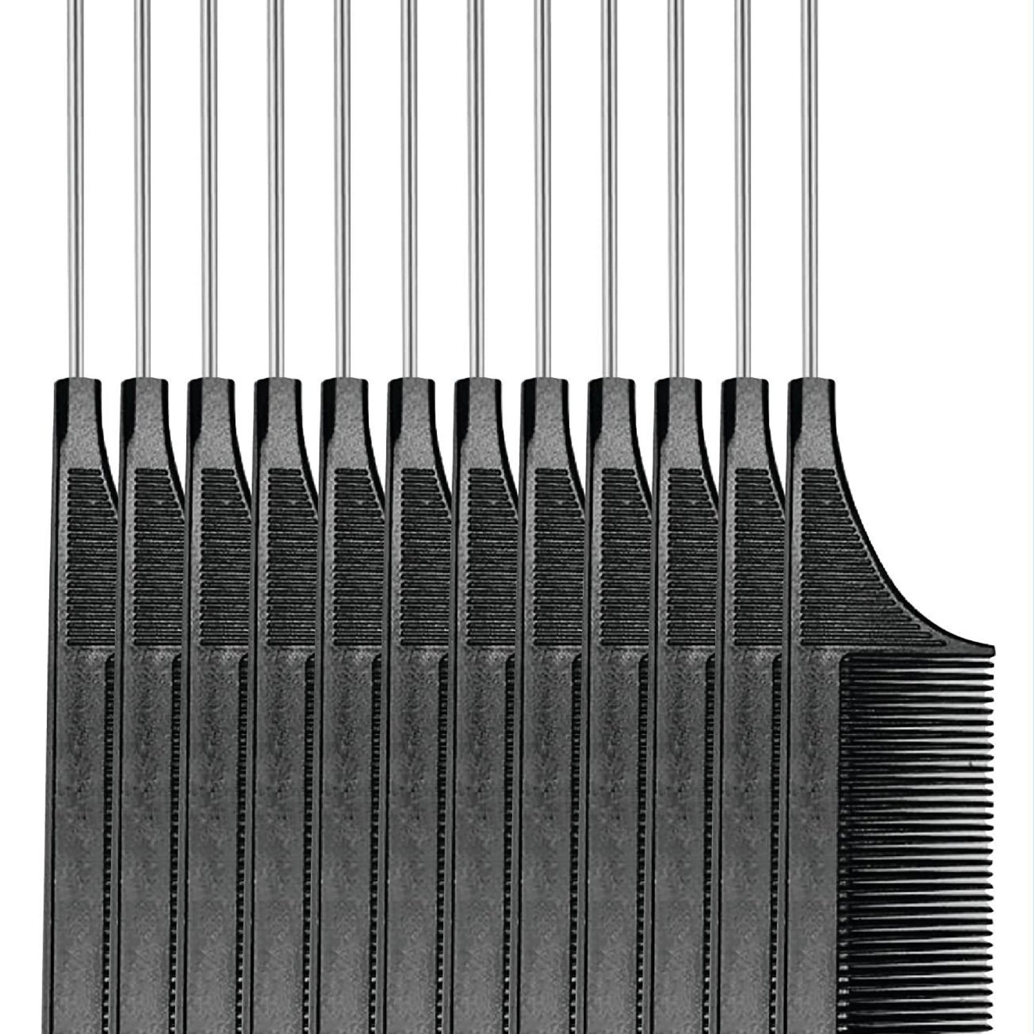 Dream World Parting Metal Pin Tail Comb Black 12 Piece Br33034B