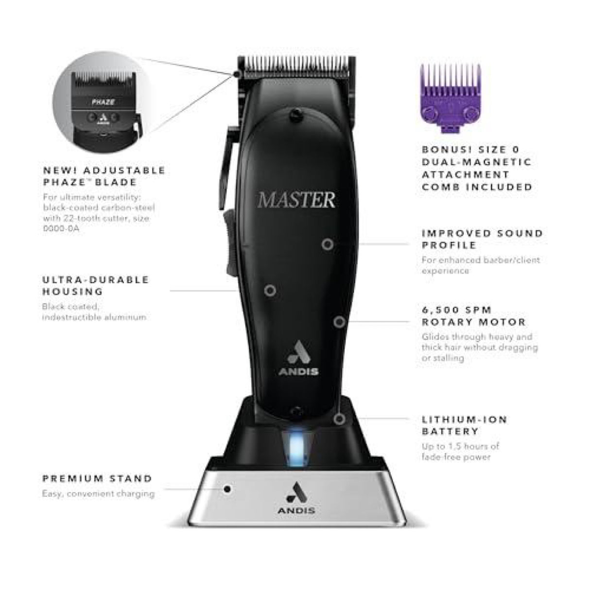 Andis 562305 Professional Master Corded/Cordless Hair Trimmer, Adjustable Carbon Steel Blade Hair Clipper for Close Cutting