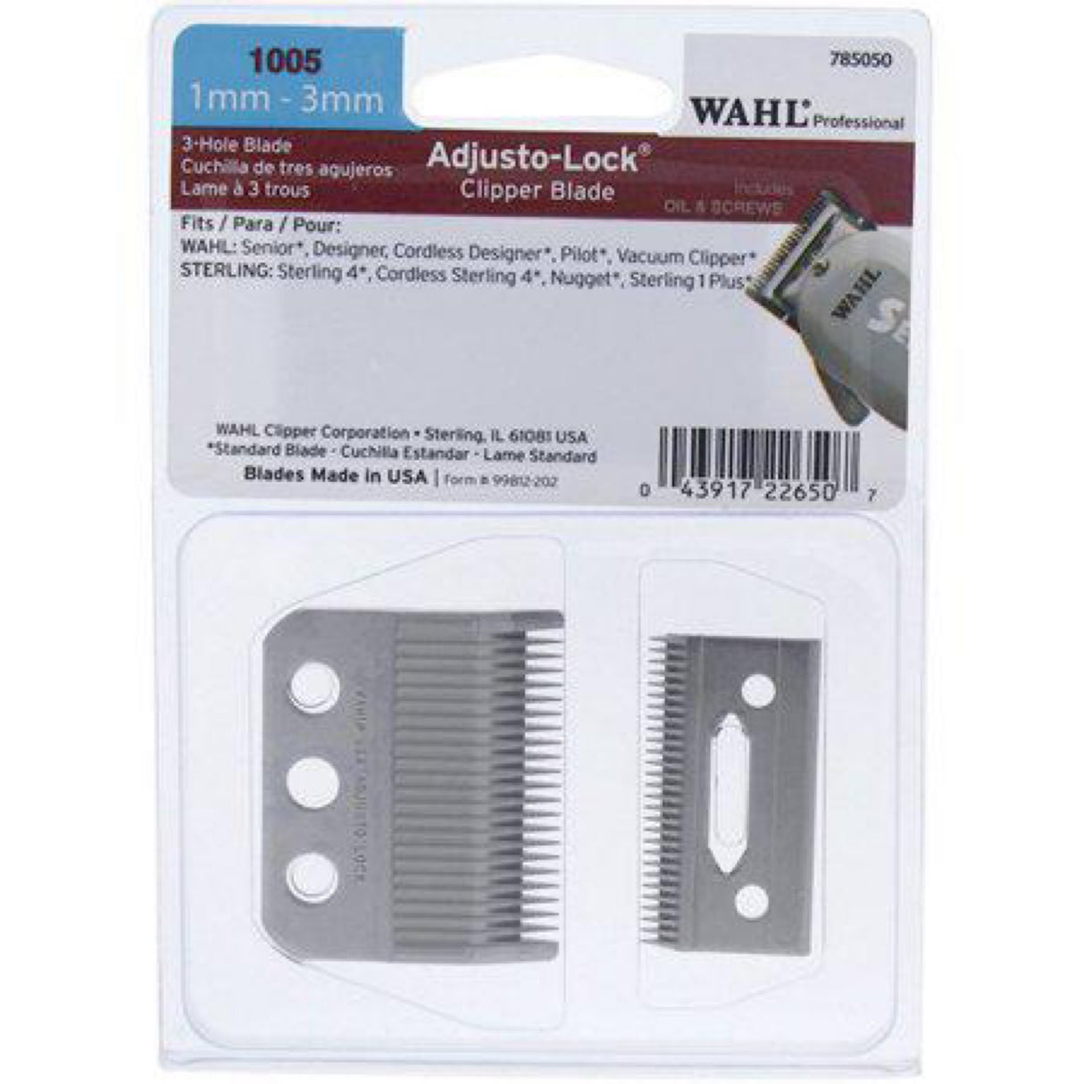 Wahl Professional 3 Hole Adjusto-Lock (MM - 3mm) Clipper Blade for the Designers, Cordless Designer, Senior, Vacuum, Pilot, Some Sterling Clippers for Professional Barbers and Stylists