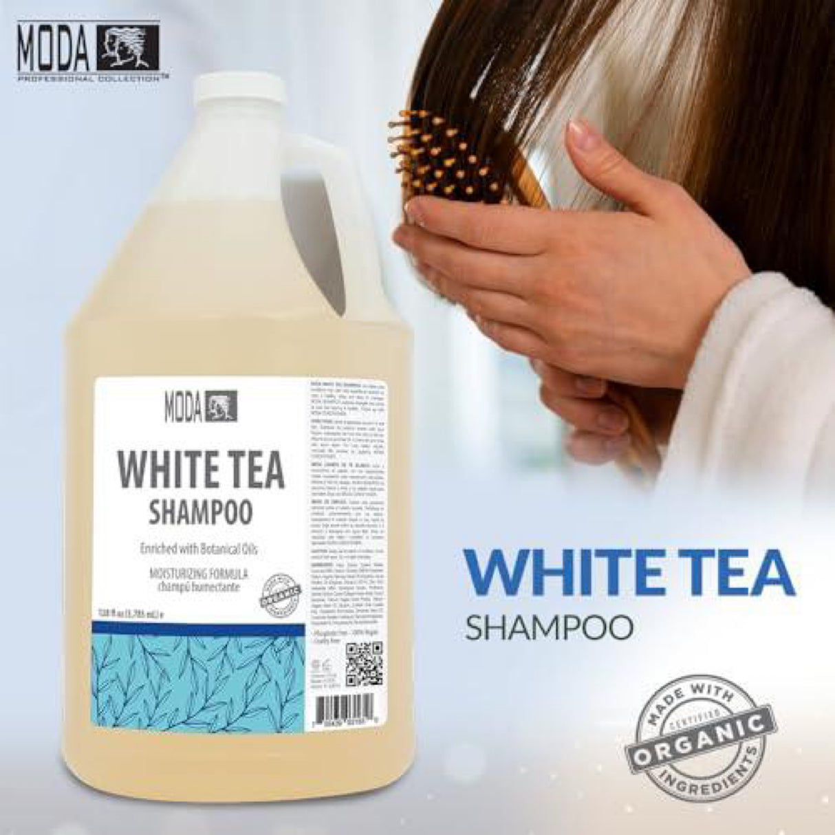MODA Shampoo - Moisturizing Shampoo for All Hair Types, White Tea - 128oz, Professional