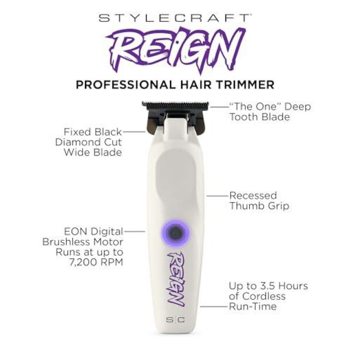 StyleCraft Reign Professional Hair Clipper, Hair Trimmer with Brushless Motor, USB-C Rechargeable