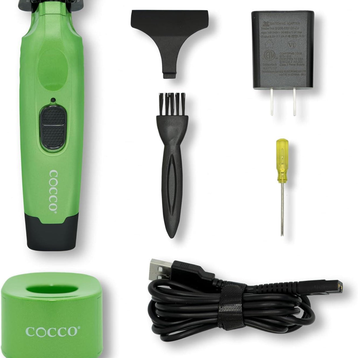 Cocco® Hyper Veloce Pro Trimmer | CHVPT Collection | Digital Gap™ Ambassador Graphene Blade  High-Torque DC Motor  All-Metal  Cordless with Charging Base (Green)