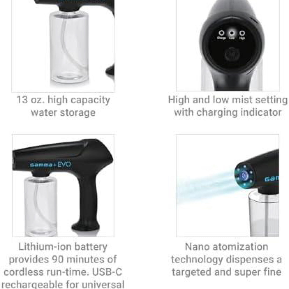 Gamma+ EVO Nano Mister Cordless Portable Water Sprayer, Black