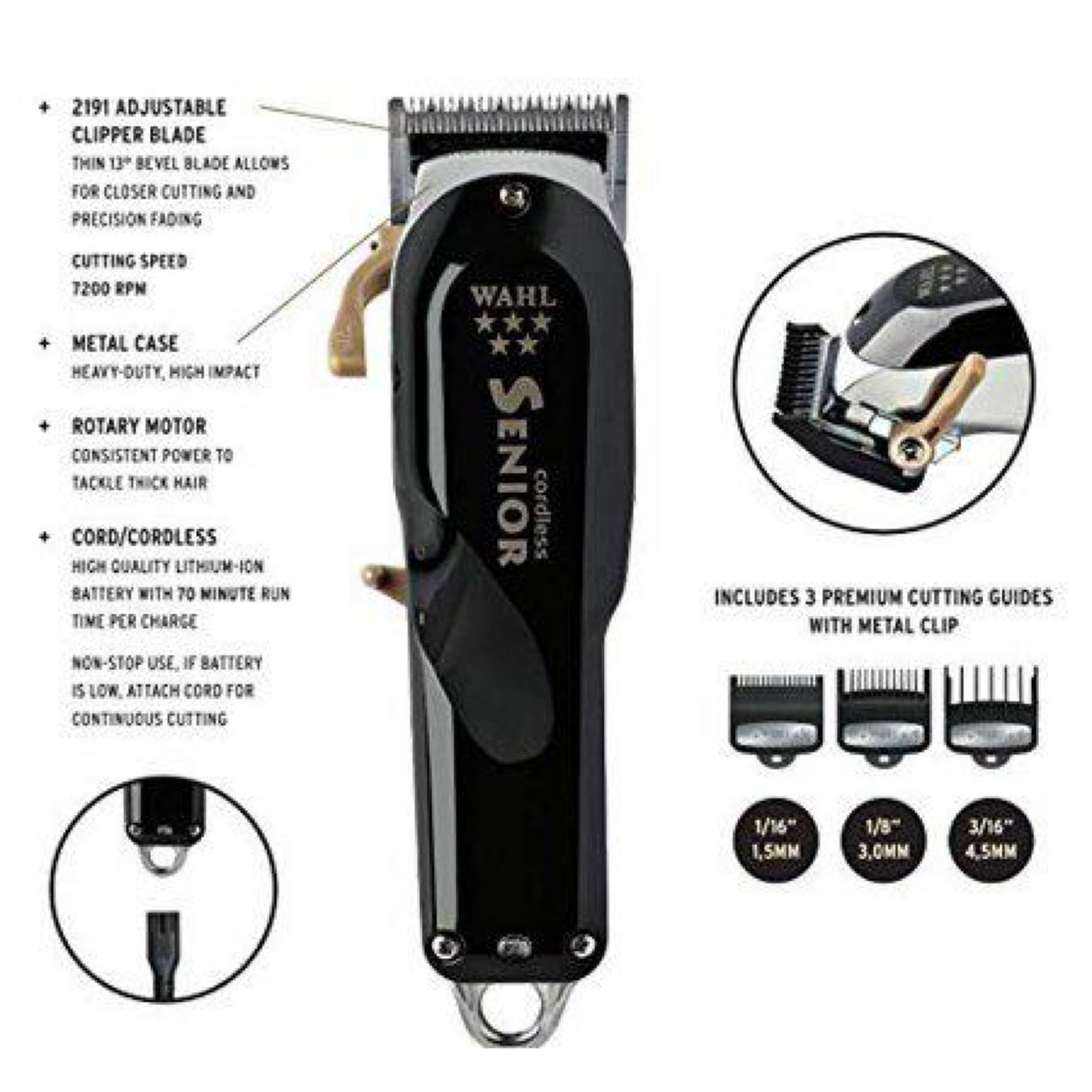 Wahl Professional 5 Star Cordless Senior Clipper with 70 Minute Run Time for Professional Barbers and Stylists